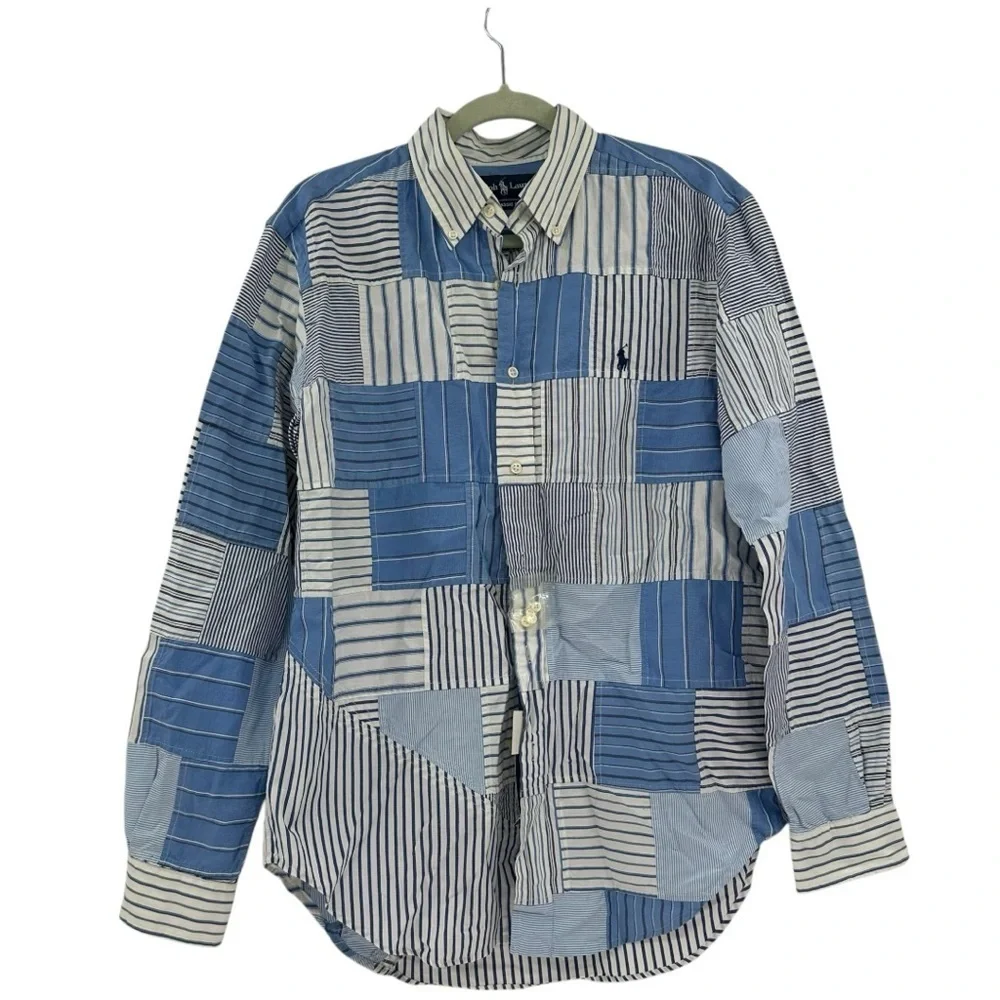 NEW Deadstock Ralph Lauren Size Medium Mens Patchwork Dress Shirt Classic Fit - Picture 1 of 5
